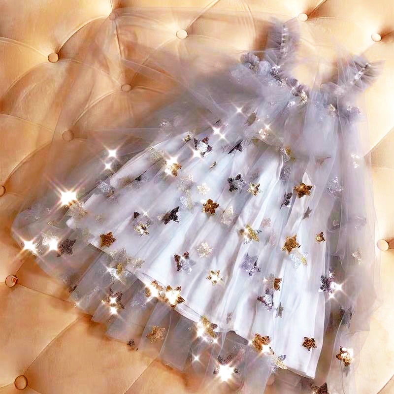 Đầm Thời Trang Xinh Xắn Đáng Yêu Cho Bé Gái✴△Đầm Tutu Hai Dây Đính Kim Sa Ngôi Sao Thời Trang Mùa Hè Mới 2020 Dành Cho Bé Gái