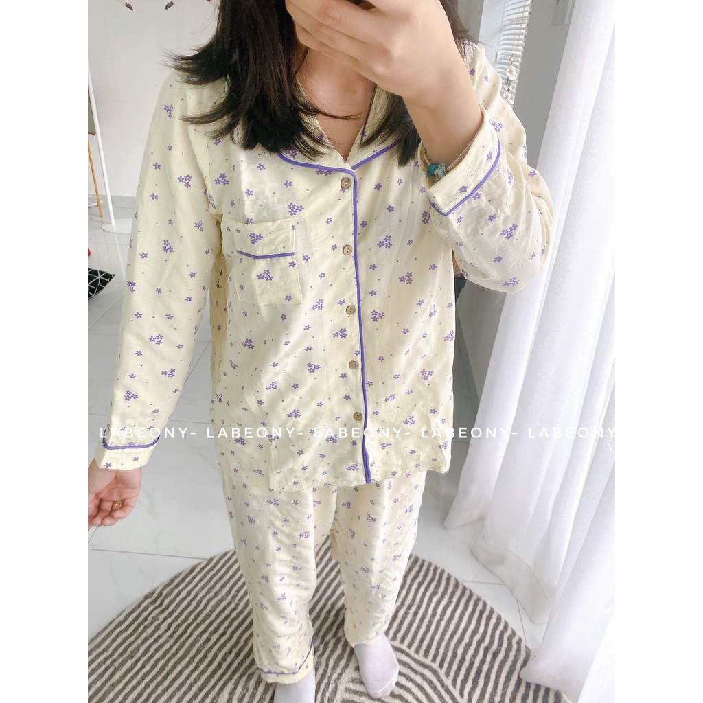 Pyjama tết đồ mặc nhà đồ bộ hoa nhí đũi nhún cao cấp mềm mát Labeony