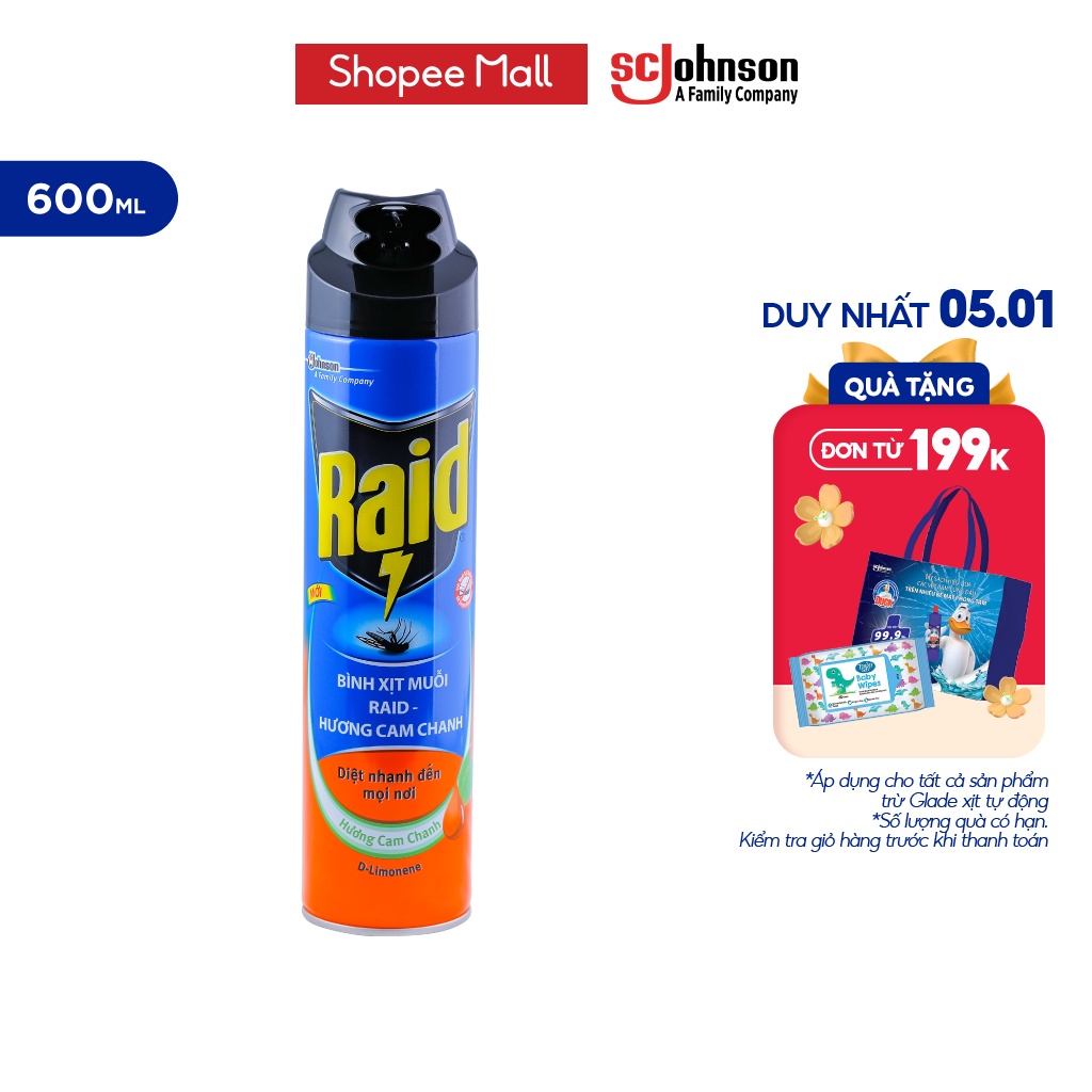 RAID Bình xịt muỗi Hương Cam Chanh 600ml