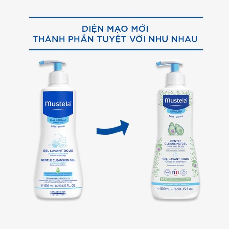 Combo 2 Sữa Tắm Gội Cho Trẻ Sơ Sinh & Em Bé Da Thường Mustela 500ml (tặng bộ 4 kem dưỡng10ml )