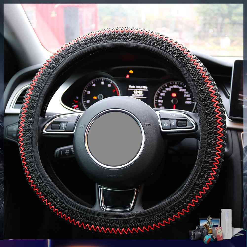 Vỏ Bọc Vô Lăng Xe Hơi Bằng Lụa Lạnh Thoáng Khí 38cm Màu Đỏ Đen