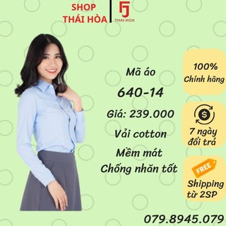 CHÍNH HÃNG THÁI HOÀ Áo sơ mi kẻ sọc xanh vải mềm 640-14-01