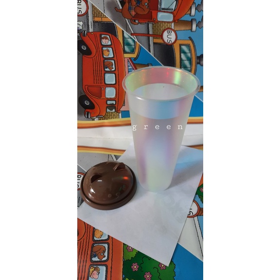 Ly nhựa cầu vồng ly đổi màu hologram NHÁM MỜ nắp gấu dễ thương xinh xắn 700ml