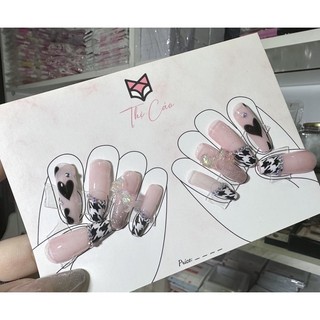 [ Nails box] Móng Úp Giả thiết kế hồng thạch phối ziczac