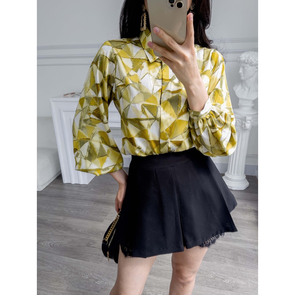 ÁO SƠ MI LỤA KIM CƯƠNG XANH NGỌC