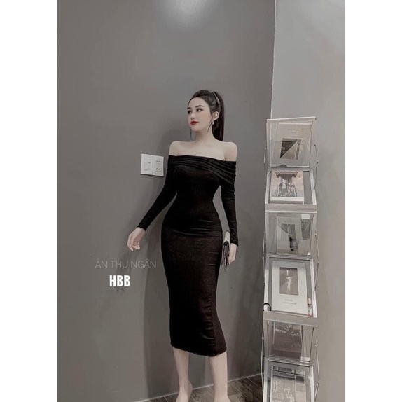 VÁY LEN BODY DÀI TAY QC TRỄ VAI