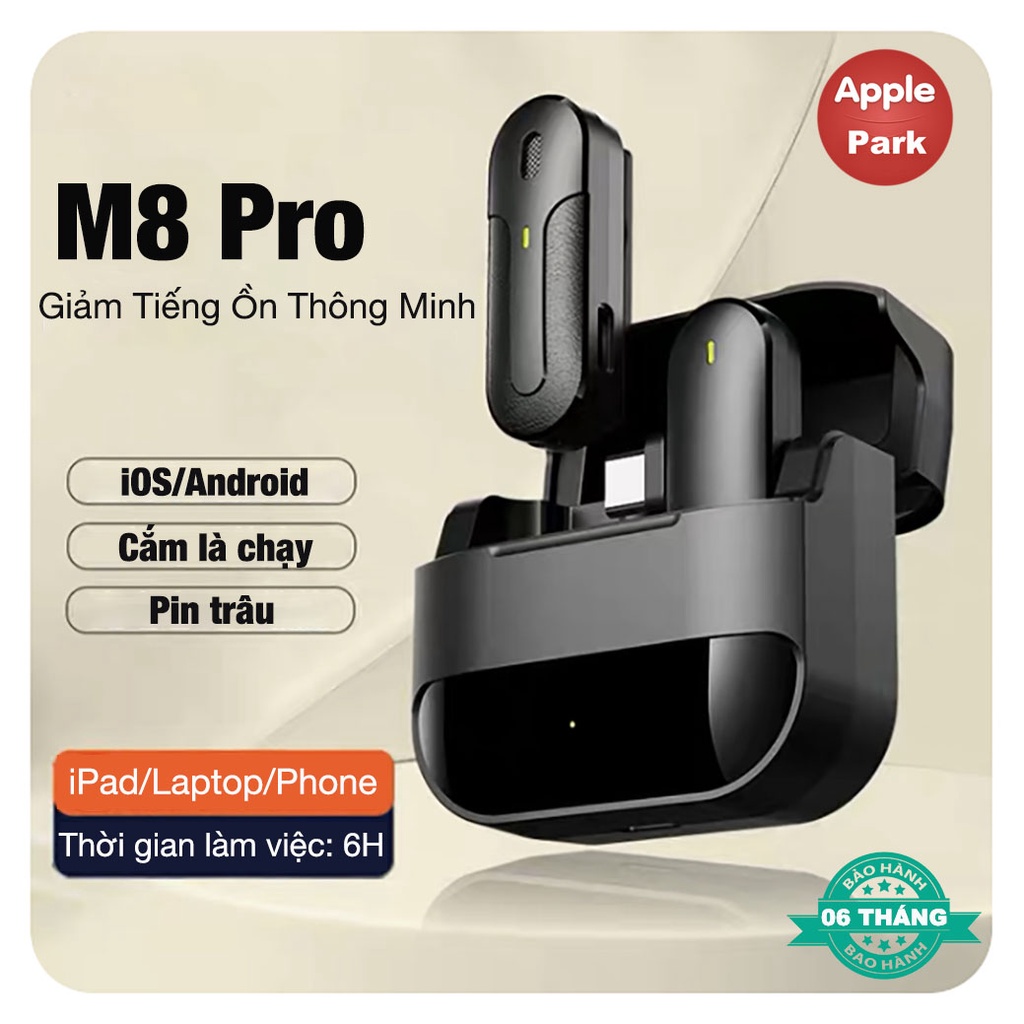 Micro cài áo không dây M8 Pro/K60 dock sạc dự phòng cho điện thoại iOS hoặc Android để live steam Vloger Youtuber