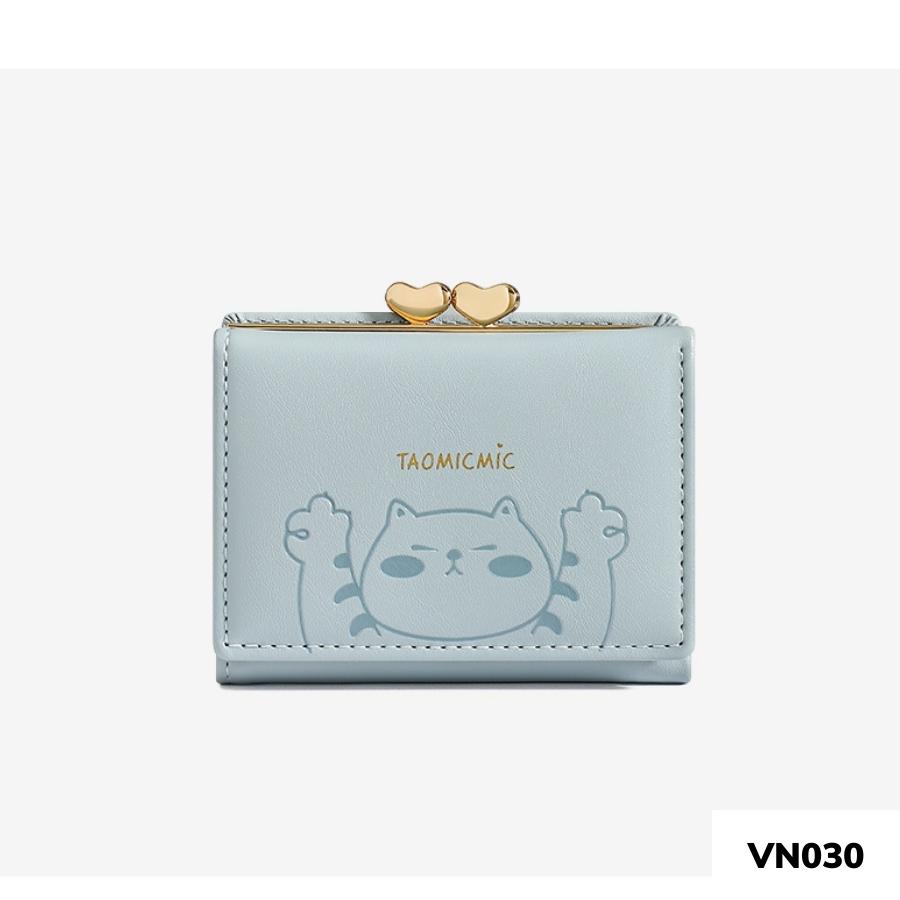 Ví ngắn nữ cầm tay gấp làm 3 in hình mèo dể thương đa năng dành cho học sinh VN030