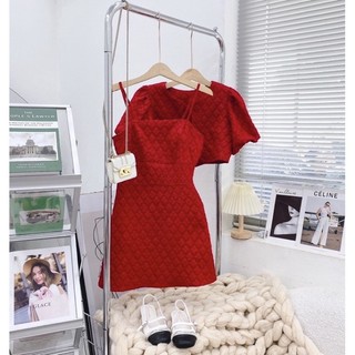 Set đầm 2 dây+ áo cột nơ đỏ - Chitchitstore