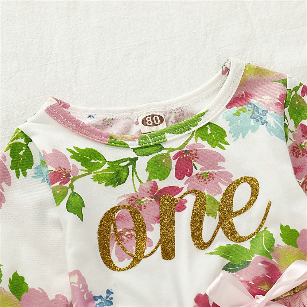 Đầm Chữ A Vải Tuyn Tay Dài In Hoa Một Mảnh Cho Bé Gái Sơ Sinh