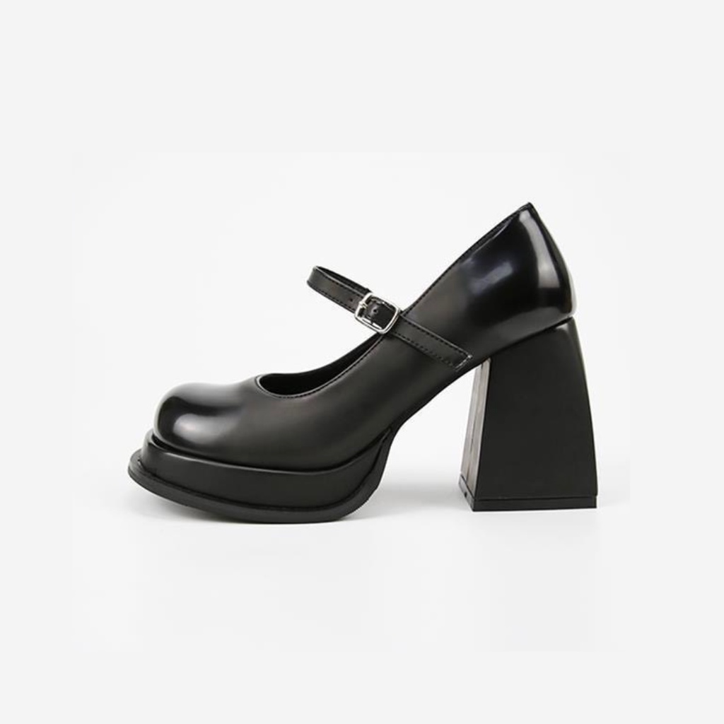 Giày Mary Jane mũi tròn đế vuông nâng đế 9cm quai nhuyễn phong cách Anh Quốc - Latlatclothing.sg