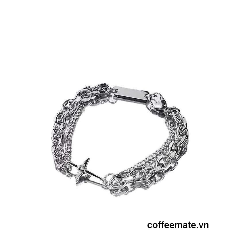 【coffeemate】⚡ Vòng Tay Bạc Thiết Kế Tối Giản Thời Trang Phong Cách Hip hop Punk Đường Phố Hàn Quốc