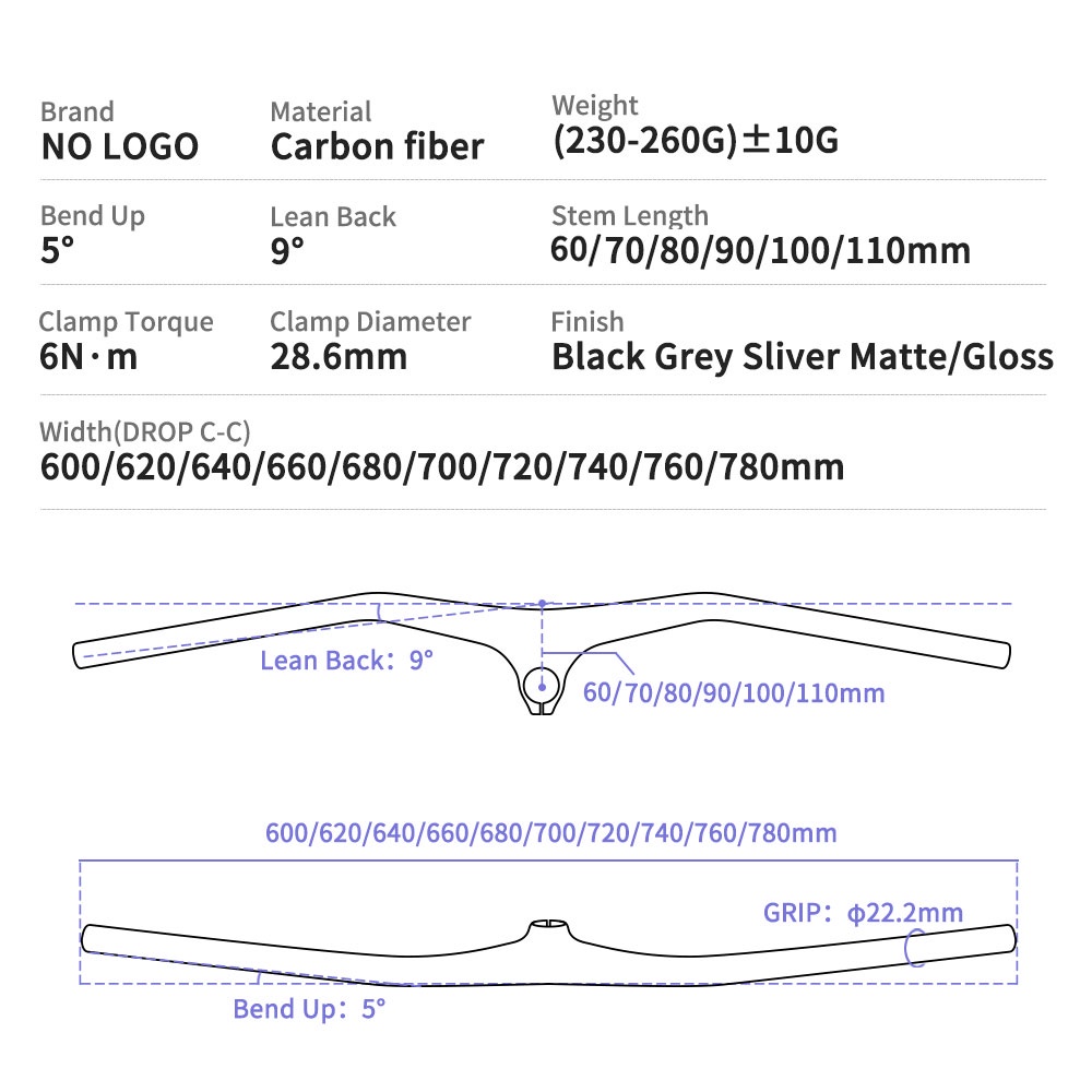 Trục Gắn Tay Lái Xe Đạp Leo Núi 60 / 70 / 80 / 90 / 100 / 110mm 28.6mm-10 Bằng Sợi Carbon