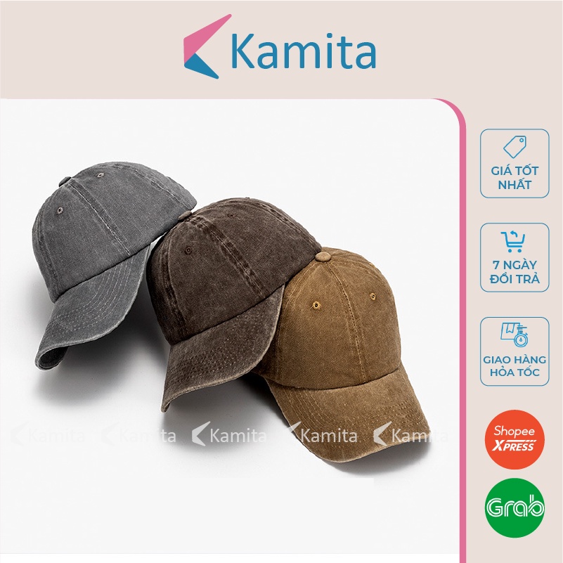 Mũ Lưỡi Trai, Nón Lưỡi Trai Trơn KAMITA Unisex Nam Nữ Hàn Quốc, Nón Kết Đen Be Đẹp Vải Jean Cao Cấp Chính Hãng KM05