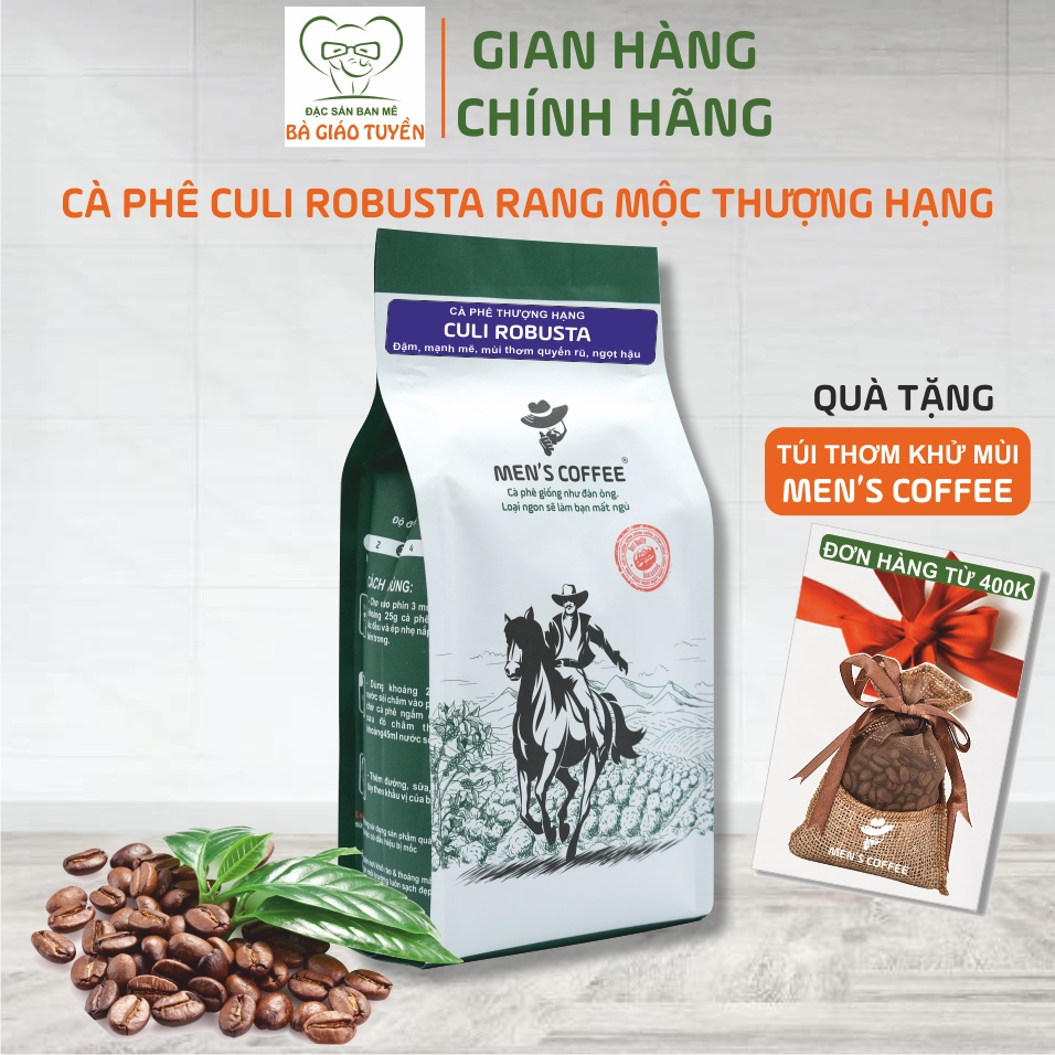 Cà Phê Men's Coffee - Cà phê nguyên chất CULI ROBUSTA Hậu Vị Ngọt Đắng Mạnh Hương Thơm Quyến Rũ - 500gr/Gói