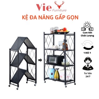 💗 freeship💗 kệ để đồ đa năng - kệ sắt gấp gọn 3 tầng sơn đen tĩnh có bánh xe tiện ích
