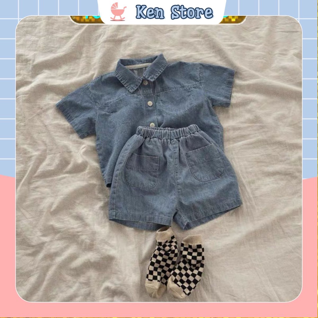 Bộ Jean Cộc Tay Cho Bé Trai Và Bé Gái Chất Liệu 100% Jean Bò Từ 12-32kg Ken Store