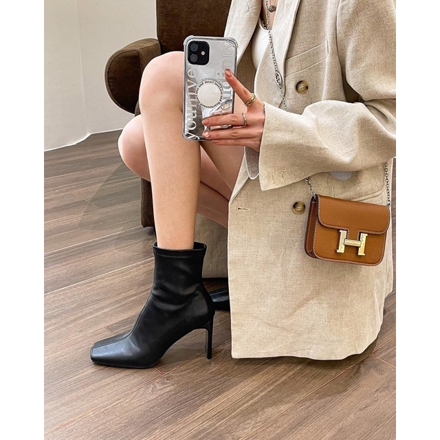 Boot da mềm cổ thấp gót 8 phân tôn dáng + video thật shop quay