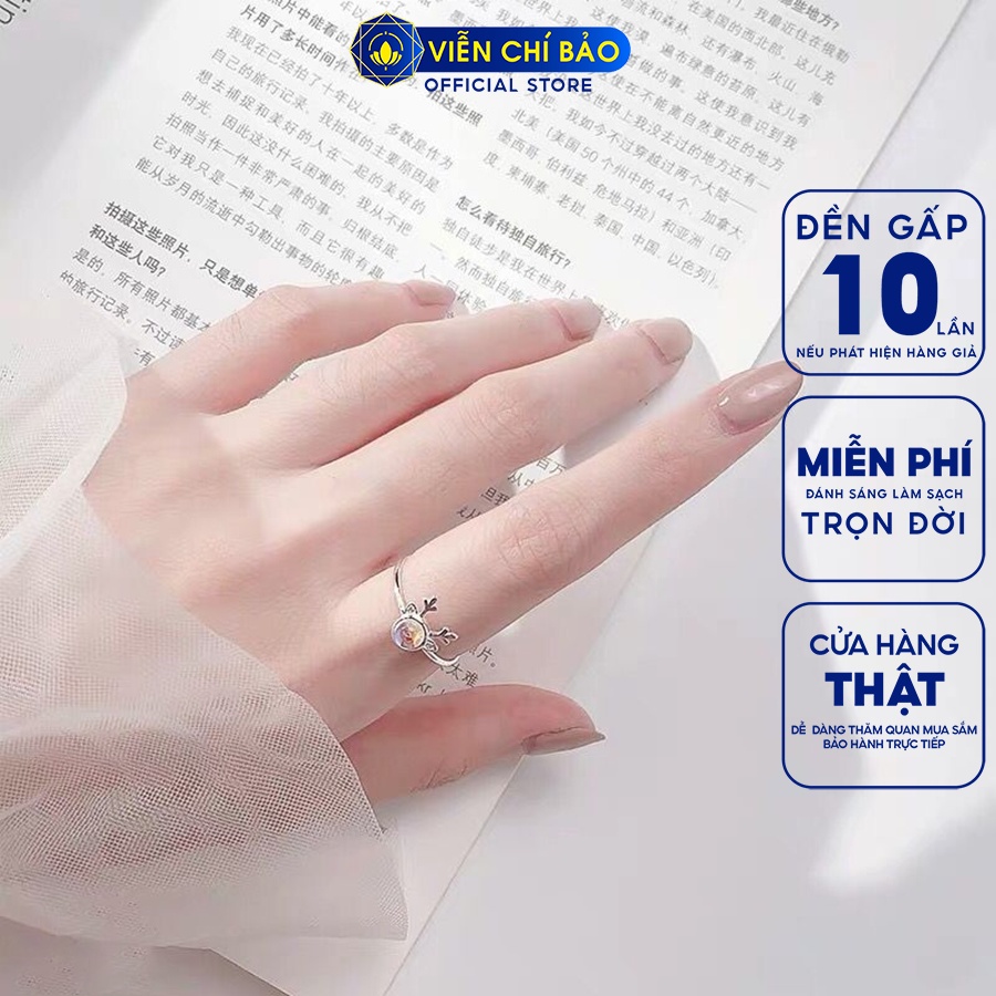 Nhẫn bạc nữ tuần lộc đá mặt trăng chất liệu bạc 925 thời trang phụ kiện trang sức Viễn Chí Bảo N000633