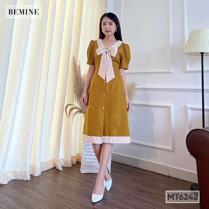 Đầm nơ phối viền lai BEMINE MT6242