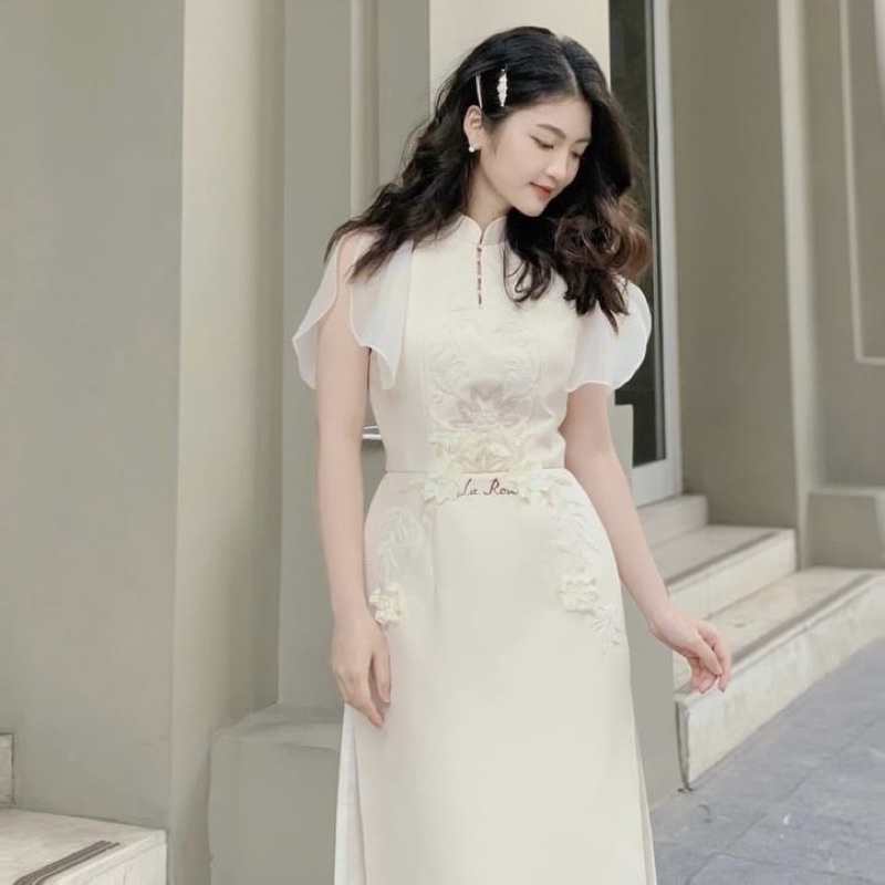 Áo Dài Cách Tân LAROSE ,Áo Dài Đính Kết Tiểu Thư Sang Chảnh Kèm Quần Lụa Cao Cấp