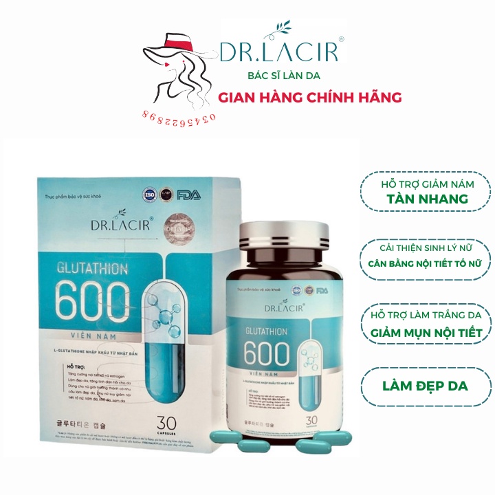 viên uống trắng da glutathione 600 glutathone dr lacir hỗ trợ làm da săn chắc Giúp trắng da,ngừa nám