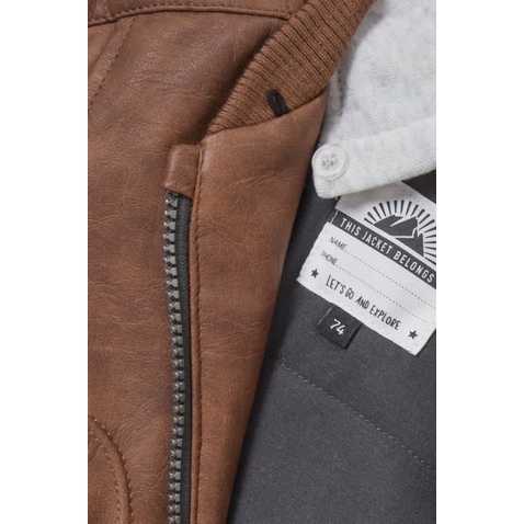 Áo khoác da biker màu nâu có mũ cho bé trai ACA005