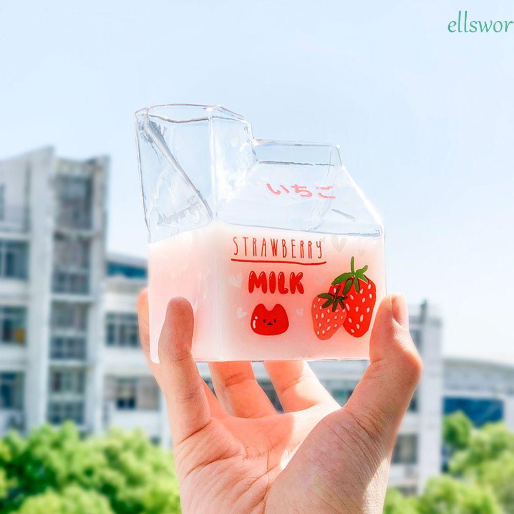 Bình Đựng Nước Thủy Tinh Chịu Nhiệt Hình Vuông 380ml Họa Tiết Dễ Thương Dùng Được Trong Lò Vi Sóng