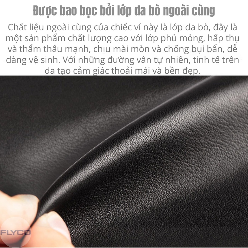 Ví Nam Bóp Da Nappa Flyco dáng ngang cầm tay siêu mỏng gọn nhẹ đẹp nhỏ đụng tiền đứng dài mini gập nữ thật vi bop xịn