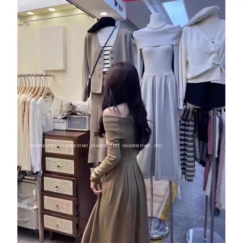 VÁY TRỄ VAI TRƠN LEN TĂM DÁNG DÀI VTVDDT