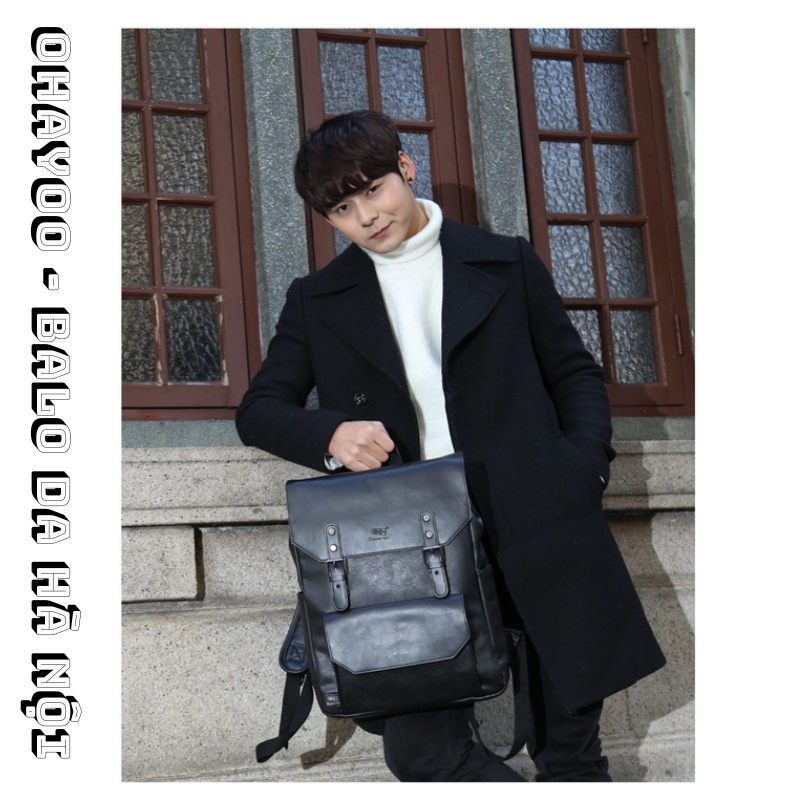Balo da Threebox thời trang nam nữ phong cách Hàn Quốc chất liệu da PU cao cấp chống nước laptop 16 inch