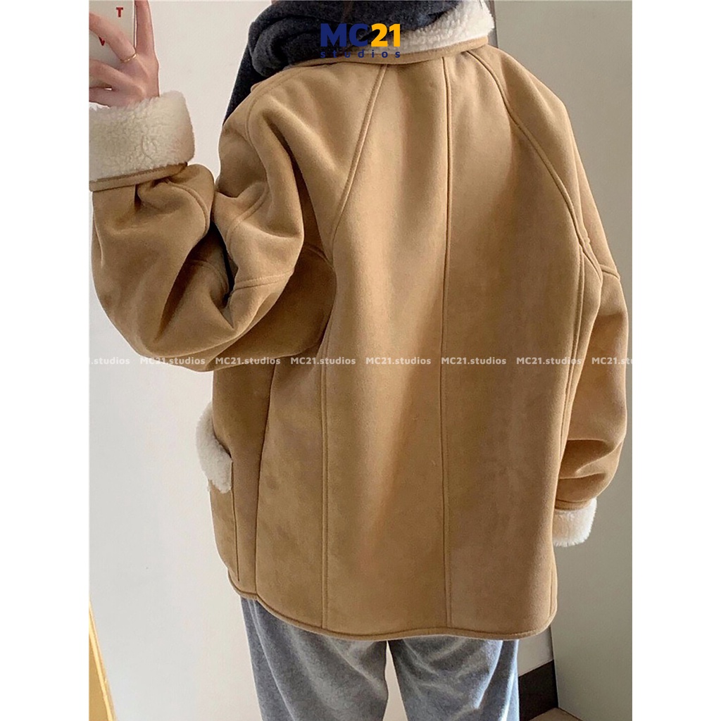 Áo khoác da lộn MC21.STUDIOS lót bông jacket form rộng Unisex nam nữ phong cách Streetwear Ulzzang Hàn Quốc A3436