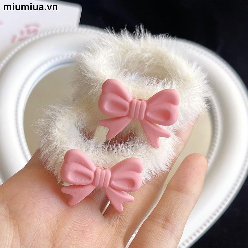 miumiuaDây buộc tóc cao su co giãn phối lông hình hoạt Nơ hình dễ thương cho bé