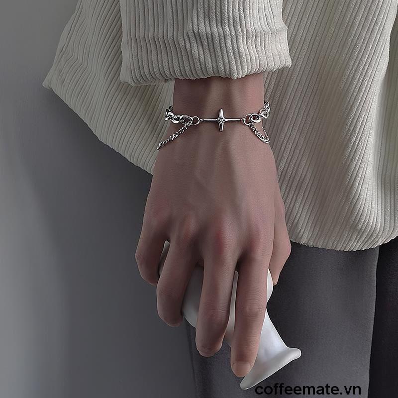 【coffeemate】⚡ Vòng Tay Bạc Thiết Kế Tối Giản Thời Trang Phong Cách Hip hop Punk Đường Phố Hàn Quốc