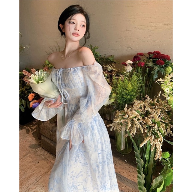 ĐẦM VOAN HOA CỔ VUÔNG TAY BỒNG DÁNG DÀI ULZZANG