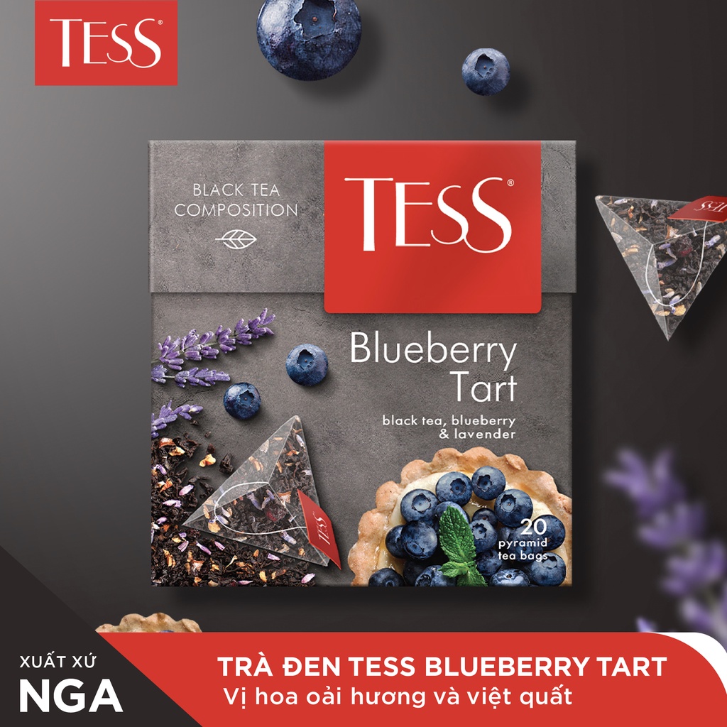 [DATE 3/2024]Combo 12 hộp Trà đen Tess Blueberry Tart vị hoa oải hương và việt quất 20 gói/hộp