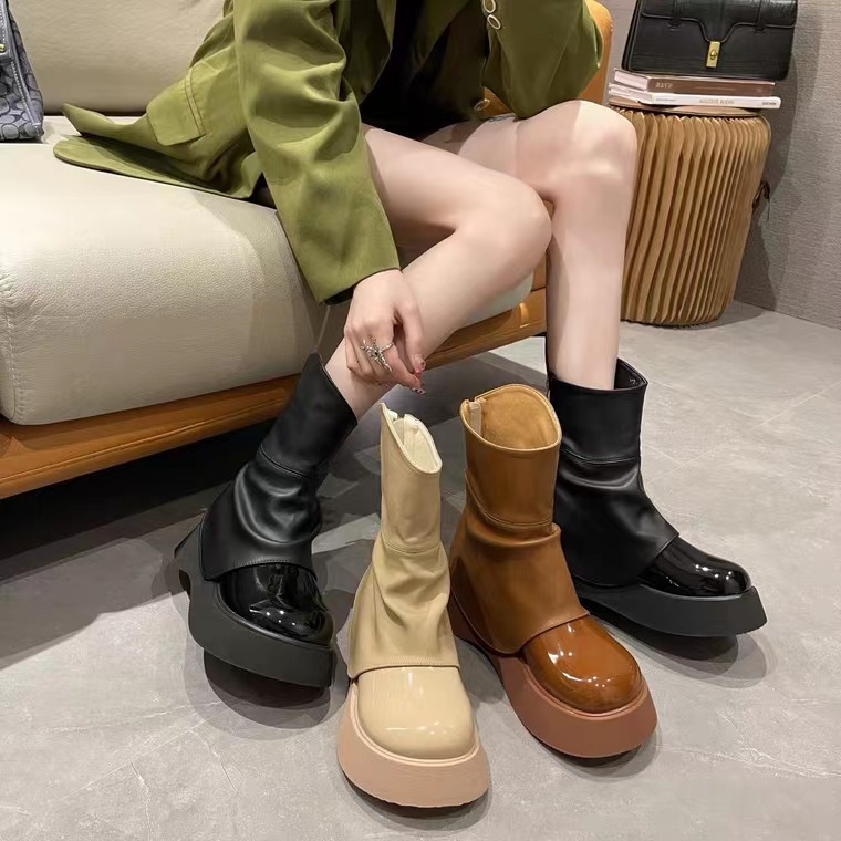 Giày Bốt Đế Dày 5CM Tăng Chiều Cao Chống Trượt Phong Cách Anh Quốc Thời Trang Cho Nữ