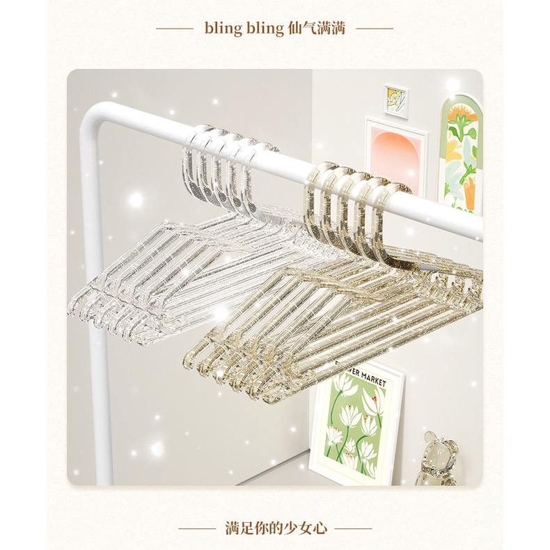 Móc Treo Quần Áo Bằng Nhựa Trong Suốt Lấp Lánh 42cm