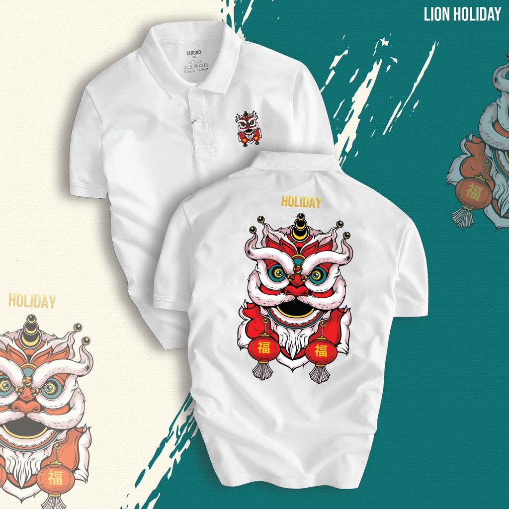 Áo Polo TẾT CON LÂN nam nữ cổ bẻ vải xịn Unisex, trẻ trung, thanh lịch LION HOLIDAY