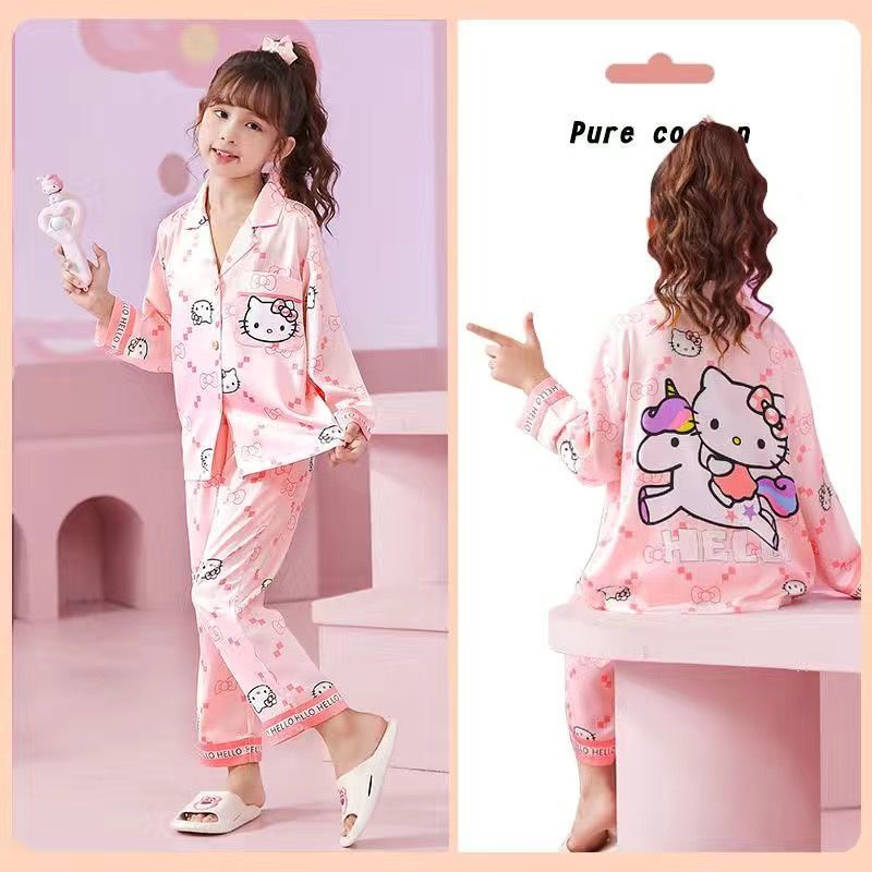 Bộ Đồ Ngủ Tay Dài Bằng Lụa satin In Hoạt Hình Dành Cho Bé Gái 1-18 Tuổi