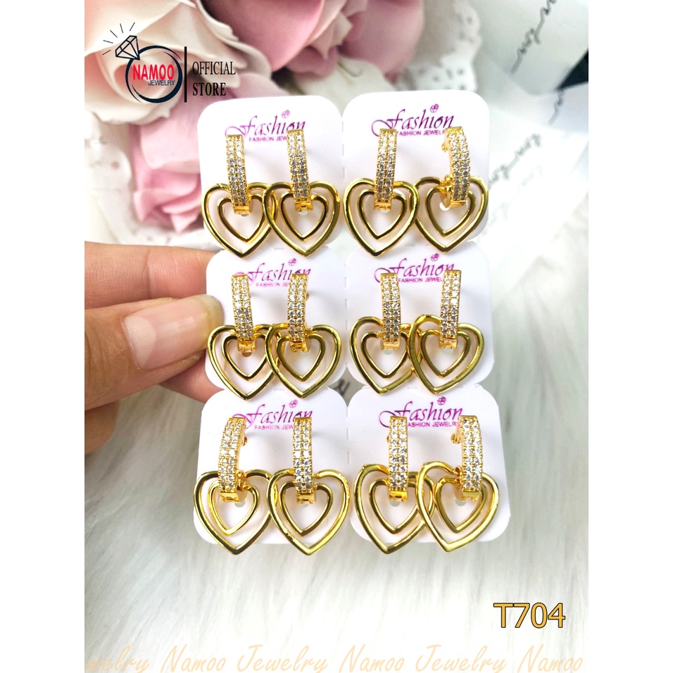 Bông Tai Nữ T704 Đính Đá Kiểu Dáng Trái Tim Cực Xinh Namoo Jewelry