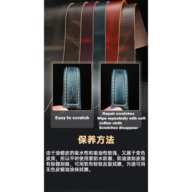 Dây Da Sáp Dầu Phong Cách Ý Cổ Điển Chất Lượng Cao Cho Đồng Hồ Peina Panghai 20mm 24mm 26mm 22mm