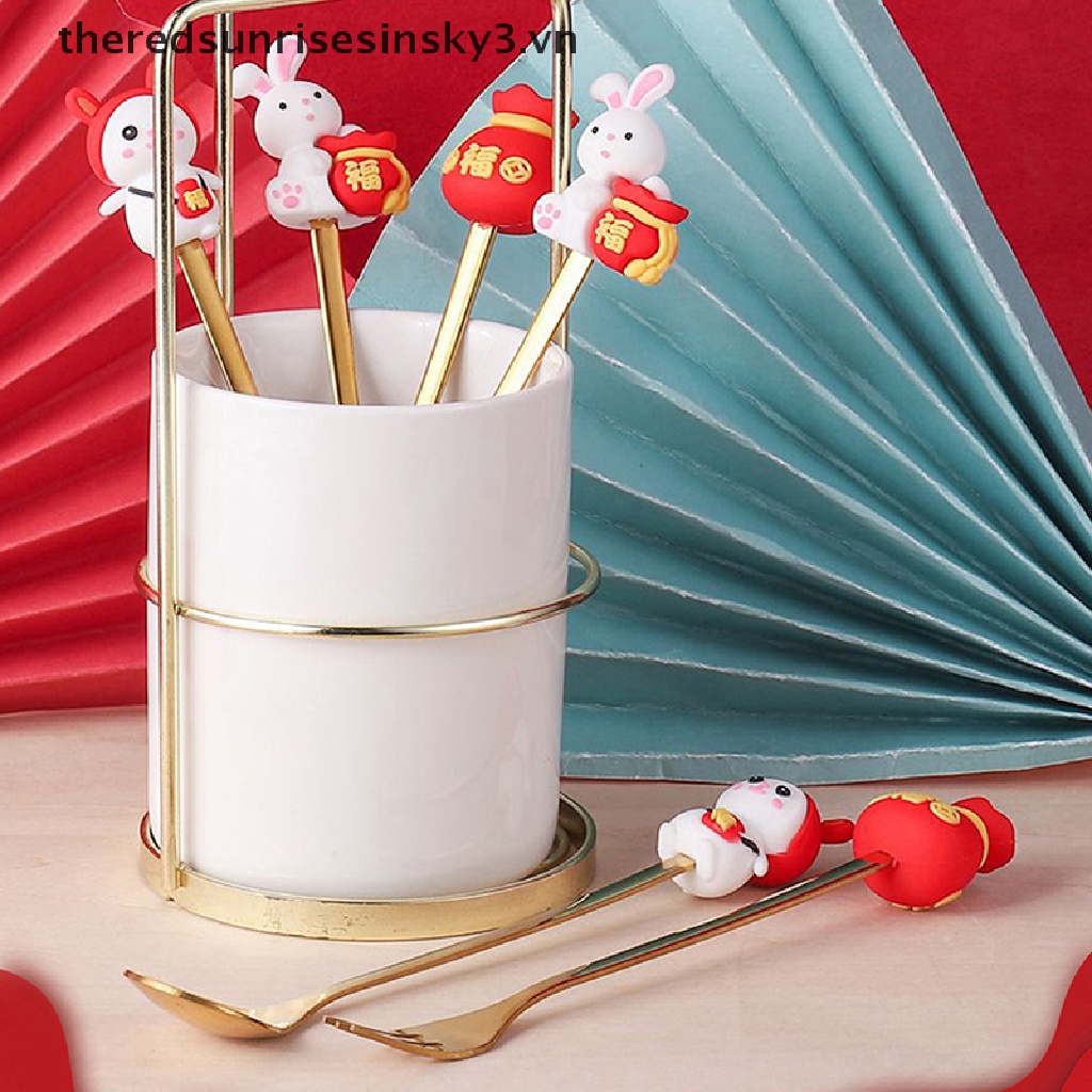 * * Mèo * * Bộ Muỗng Nĩa Ăn Tráng Miệng Hình Thỏ Hoàng Đạo Năm Mới Trung Hoa Làm Quà Tặng