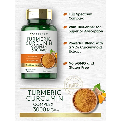 Viên Uống Tinh Chất Nghệ Kết Hợp Hạt Tiêu Đen Carlyle Turmeric Curcumin Complex With Bioperine 3000mg 90 viên