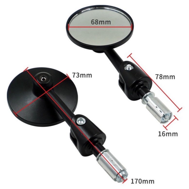 Gương Tròn Moto Mini BAR END Gương Rizoma Gắn Tay Lái Hoặc Chân Gương - Nhôm Mặt Kính Trắng - Kính tròn xe máy – Nhỏ Gọn
