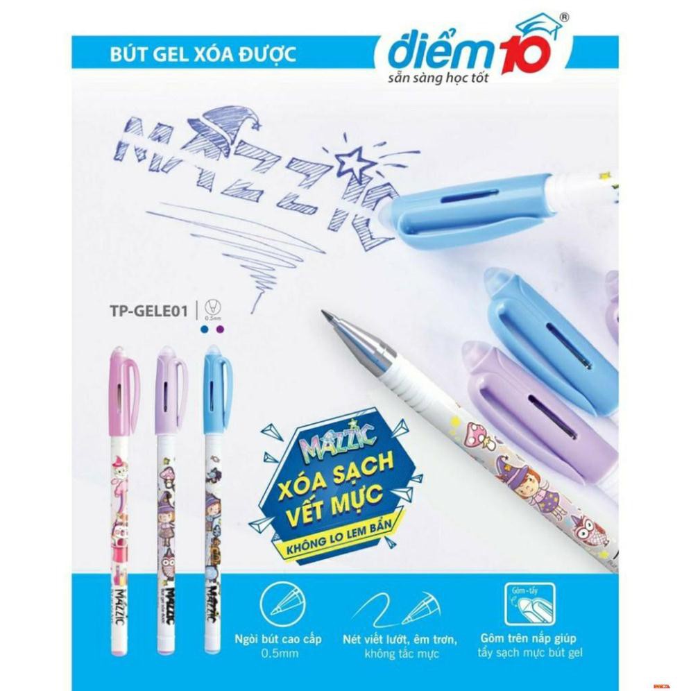 Bút Gel nước tẩy xóa được Thiên Long TP-GELE01. Bút Bi xanh xóa được Mazzic mực đẹp. Bút viết êm đầu ngòi nhỏ 0.5mm