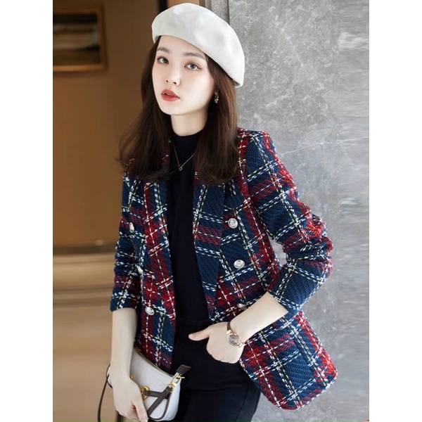 Áo khoác dạ tweed cổ vest dáng lỡ xinh xắn