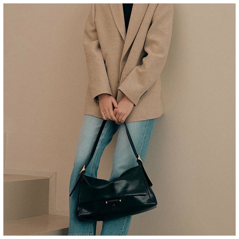 Mischa Túi Đeo Vai Da PU Mềm Màu Trơn Sức Chứa Lớn Dễ Phối Đồ Hợp Thời Trang