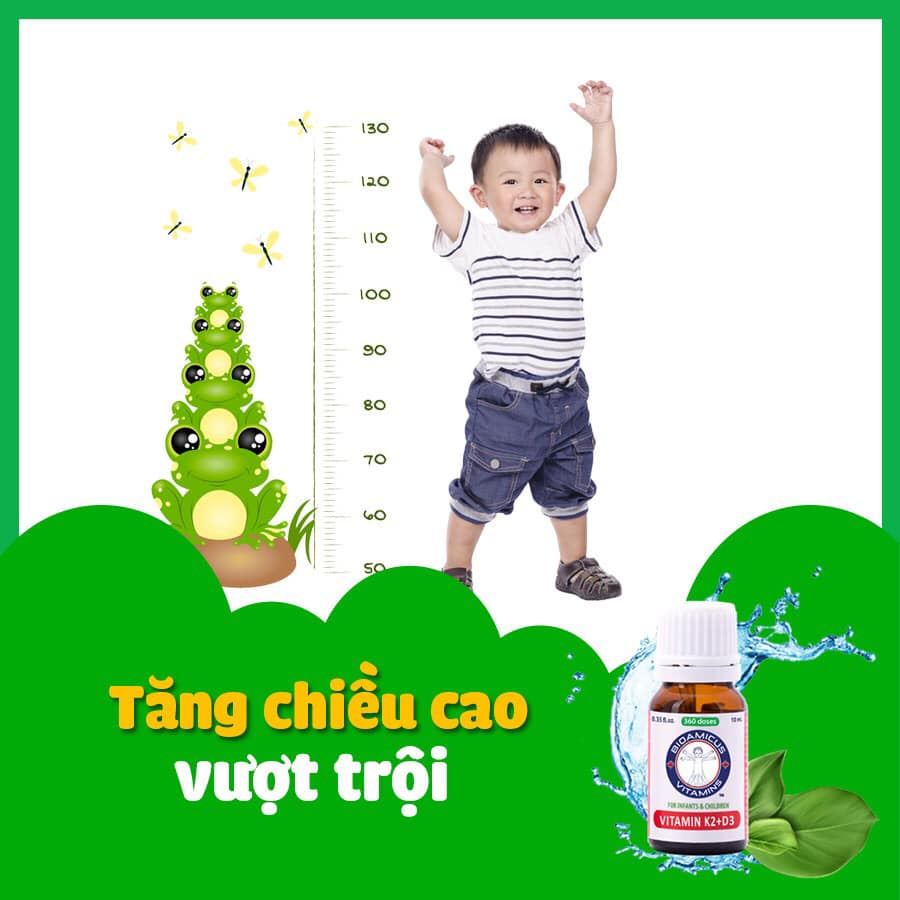 Combo Vitamin D3 K2 Mk7 Bioamicus Giúp Bé Hấp Thu Canxi Lọ 10ml Canada, kẽm biolizin, sắt ferrolip, men 10 chủng