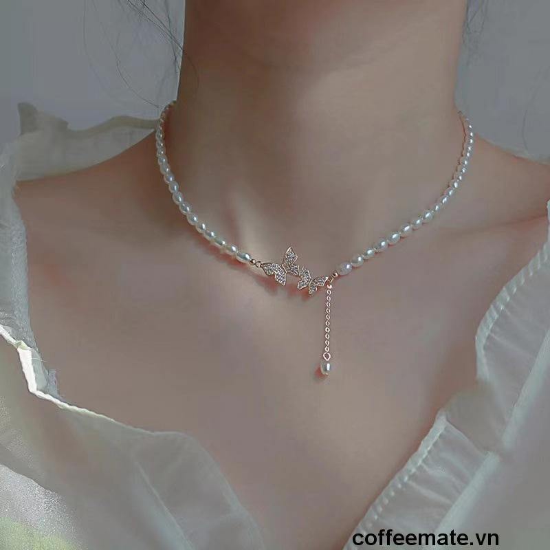 【coffeemate】⚡ Vòng cổ choker hình bướm đính ngọc trai giả thời trang hàn quốc cao cấp sang trọng